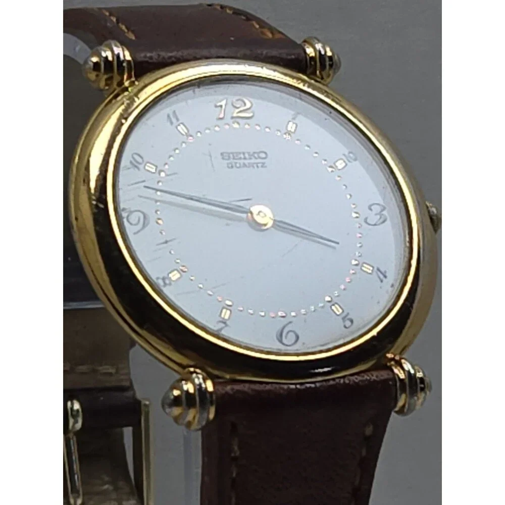 Vintage Seiko Vendome Obus 35mm Watch Gold Tone Quartz Art Deco New Battery